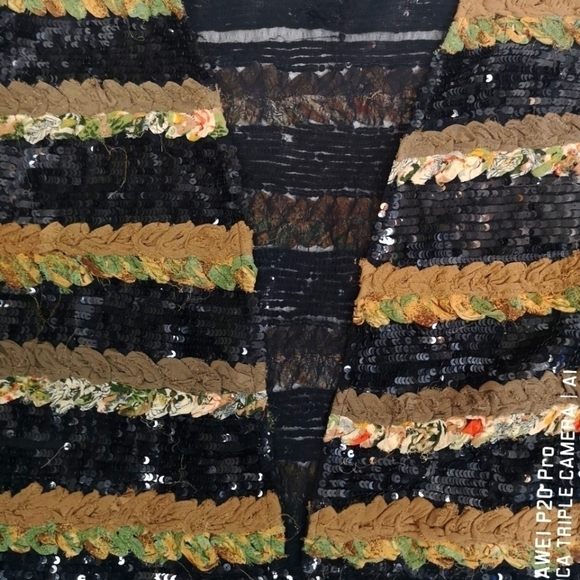 80s oversized silk striped sequins embroidered black collarless jacket - Picture 8 of 12